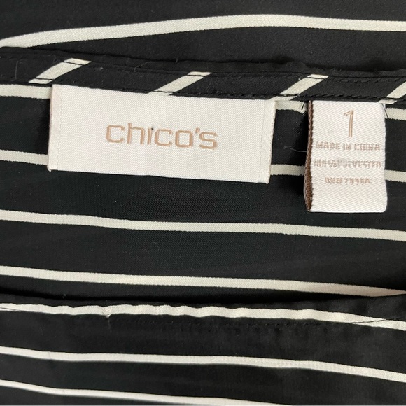 Chico's 1 (US M/8) Semi-Sheer Top Black White Stripe Pullover Dolman Sleeves - Picture 5 of 9
